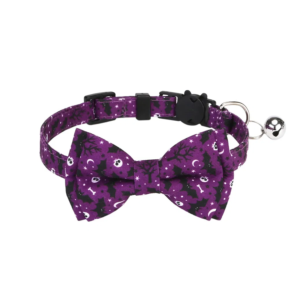Adjustable Pet Halloween Pumpkin Collar Bow Tie with Bell Nylon Solid Pattern for Dogs Cats Collar