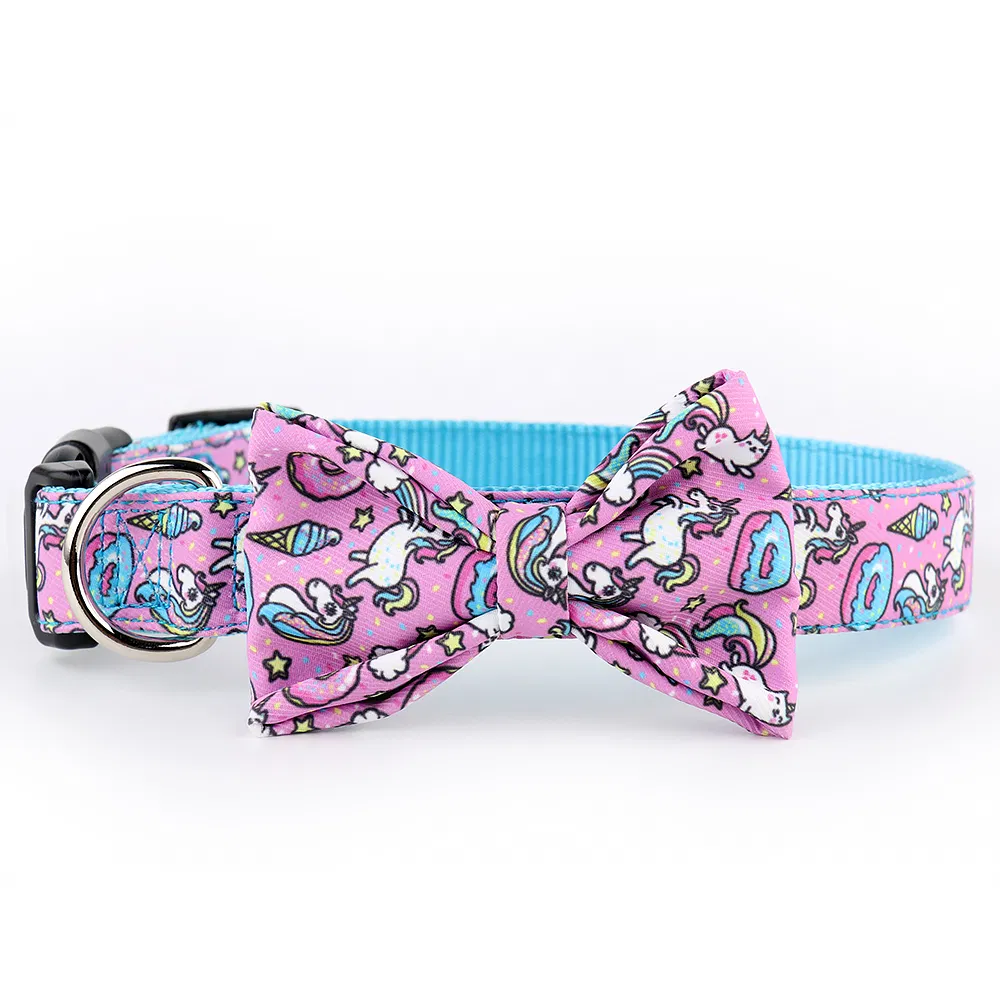 Custom Pattern Dog Accessories Polyester Dog Pets Collar with Bowknot/Factory Price/Pet Accessory