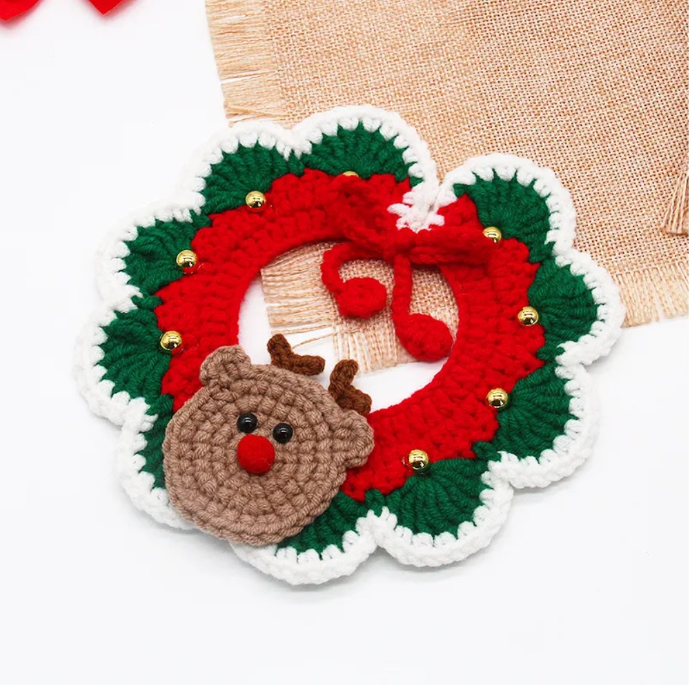 New Design Cute Christmas Pet Accessories Adjustable Dog Cat Knitting Bandana Scarf Collar
