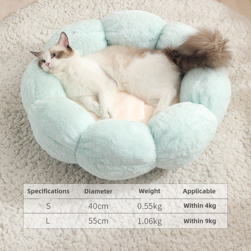Calming Round Pet Bed Orthopedic Flower Mat with Non-Slip Base for Cats and Dogs