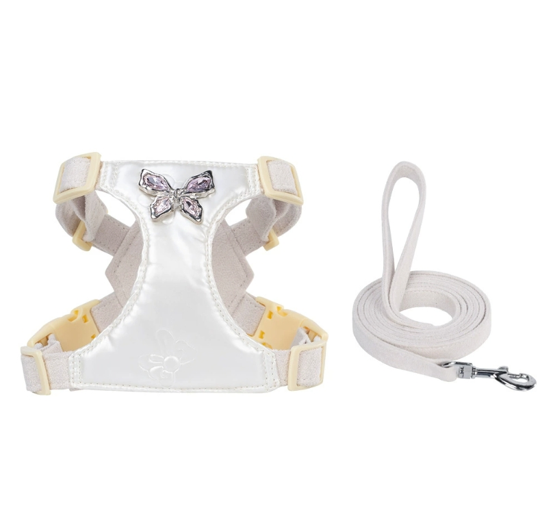 Cute Dog Quality Leather Harness with Traction Rope Pet Accessories Collar with Leash