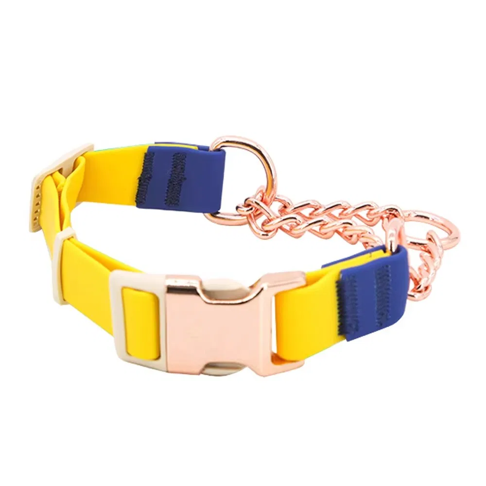 Luxury Multi-Color Waterproof Adjustable Design PVC Martingale Chain Dog Collars Gold O Ring Training Dog Collar
