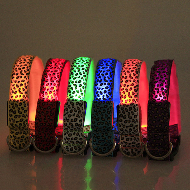 Dog Collar Adjustable Leopard LED Lighting Glow in Dark Cat Safety Collar Pet Products