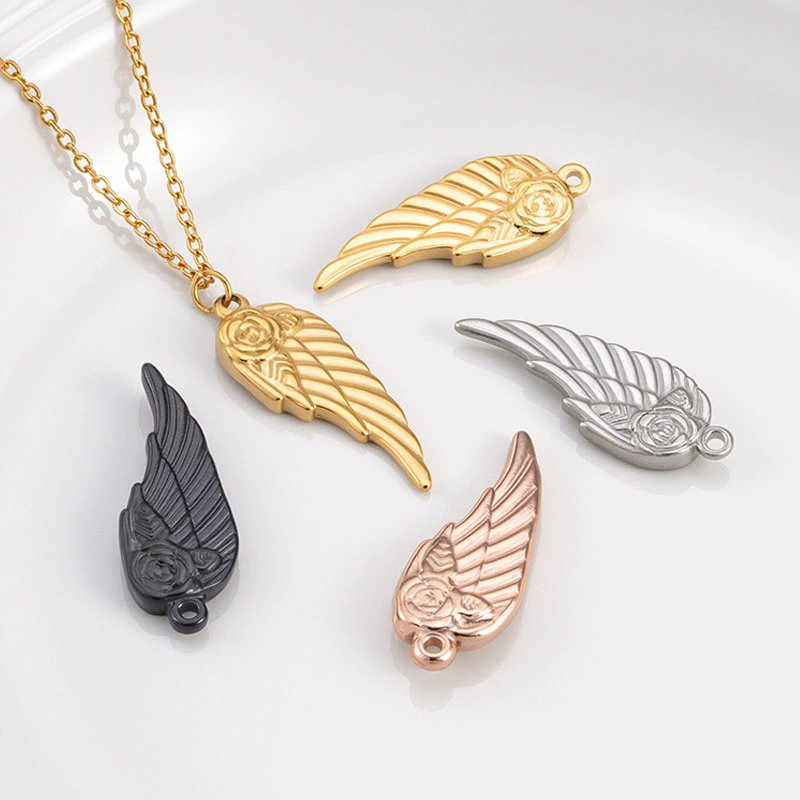 Wholesale Stainless Steel Rose Wings Pendant with Gold Electroplating DIY Jewelry Findings &amp; Components Necklace Pendant