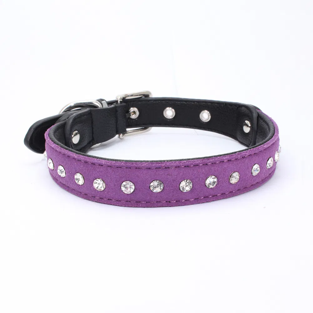 Sparkling Rhinestone Dog Collar with Diamond Studs - Vibrant PU Leather Padded Collar