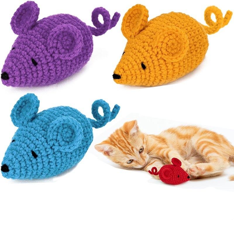 New Handmade Crochet Plush Mouse Cat Dog Interactive Movement Biting Woolen Animal Pet Chew Toy