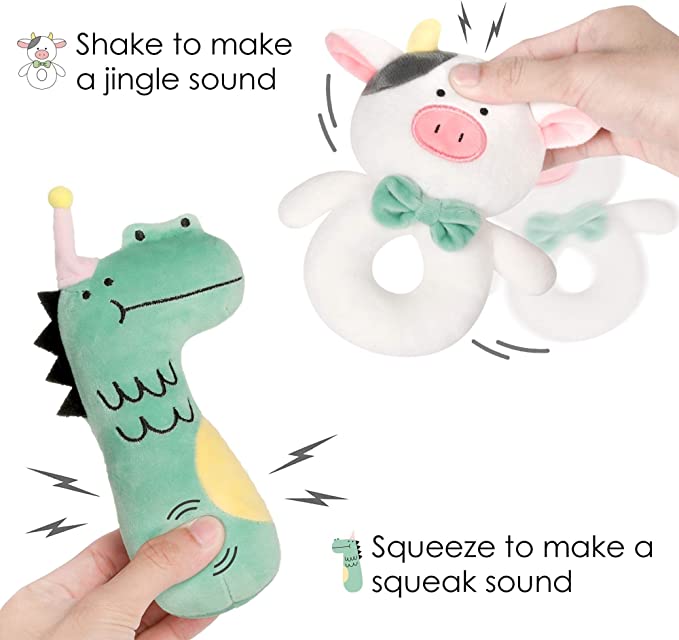 Custom Soft Baby Rattle for Newborns Plush Stuffed Animals Rattle Shaker Set for Infants Shower Gifts for Boys Shaker Teether