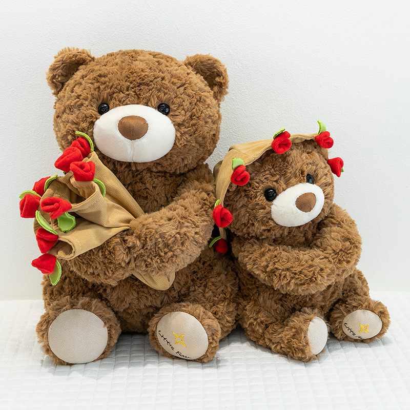 Creative New Valentine's Day Teddy Bear Plush Toy Rose Hat Super Soft Plush Pp Cotton Filled Vacuum Packed For Girls Boys 14
