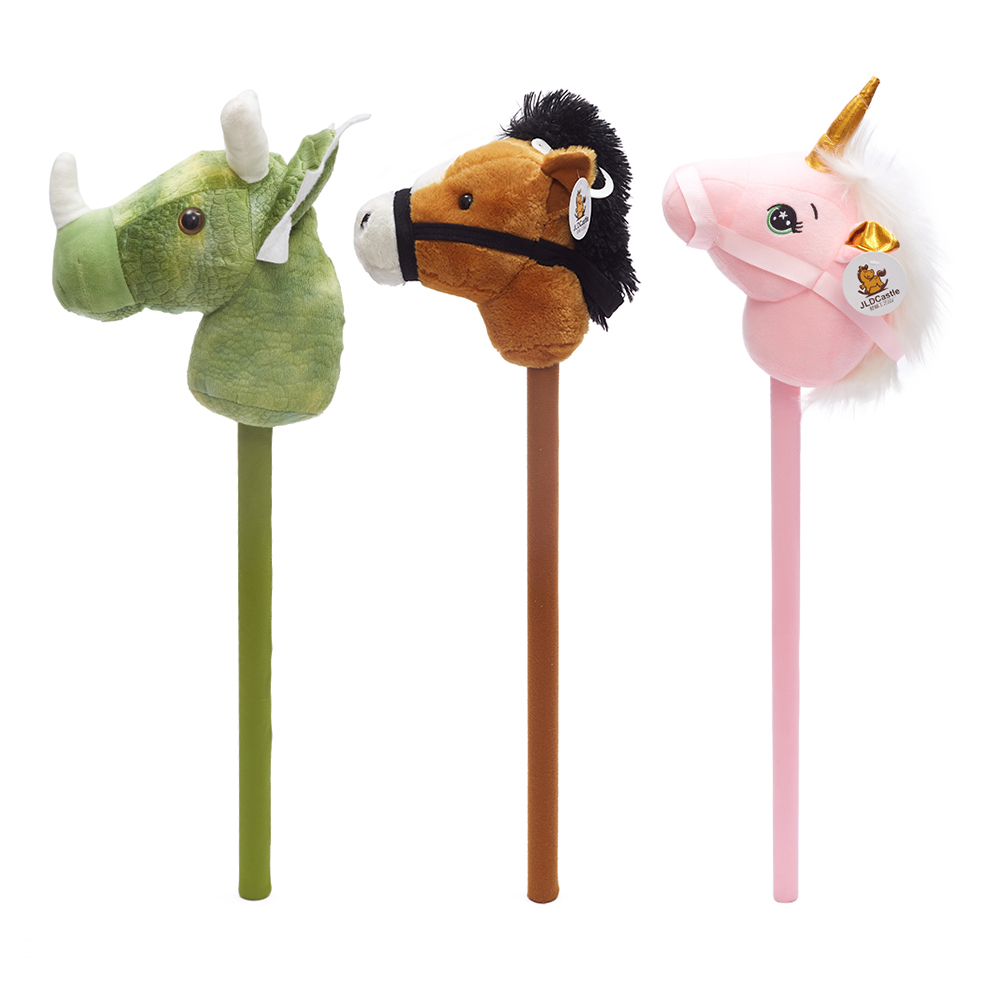 Hobby Horse Plush Toy Stuffed Horse Head with Detachable Wooden Stick Horsing with Music