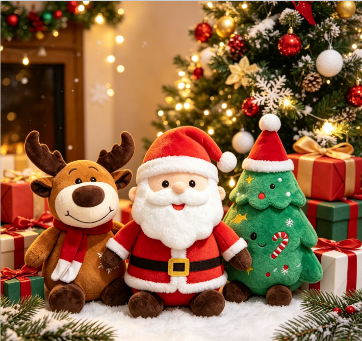 Bulk Pack Stuffed Animals Christmas Plush Toys Santa Reindeer Soft PP Cotton Filling Promotional Holiday Gifts