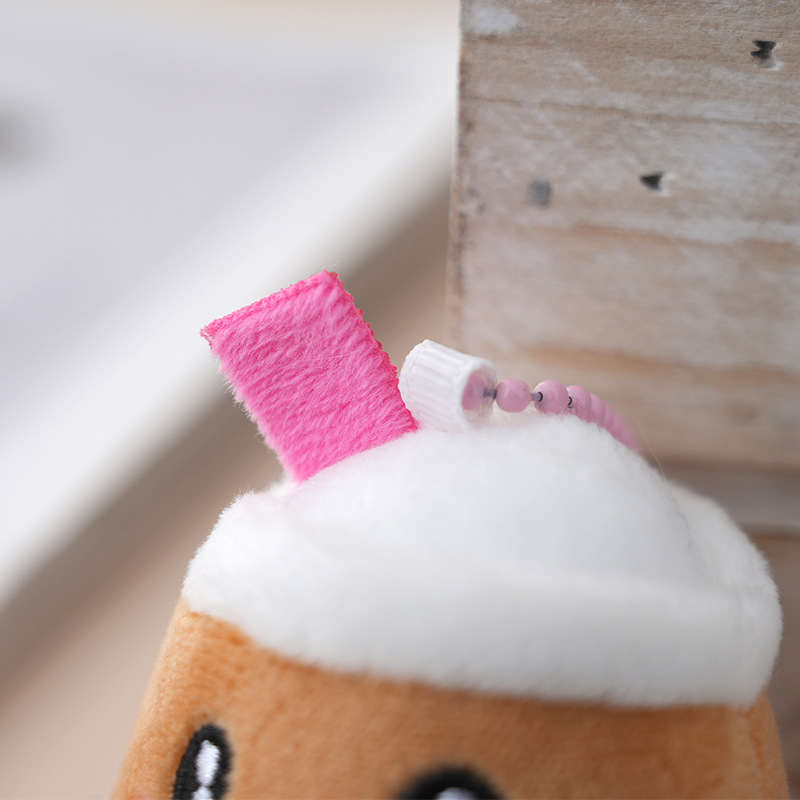 Super Cute Smiling Face Mini Plush Eco-friendly Digital Printing Milk Tea Doll Coin Holder Keychain 8cm