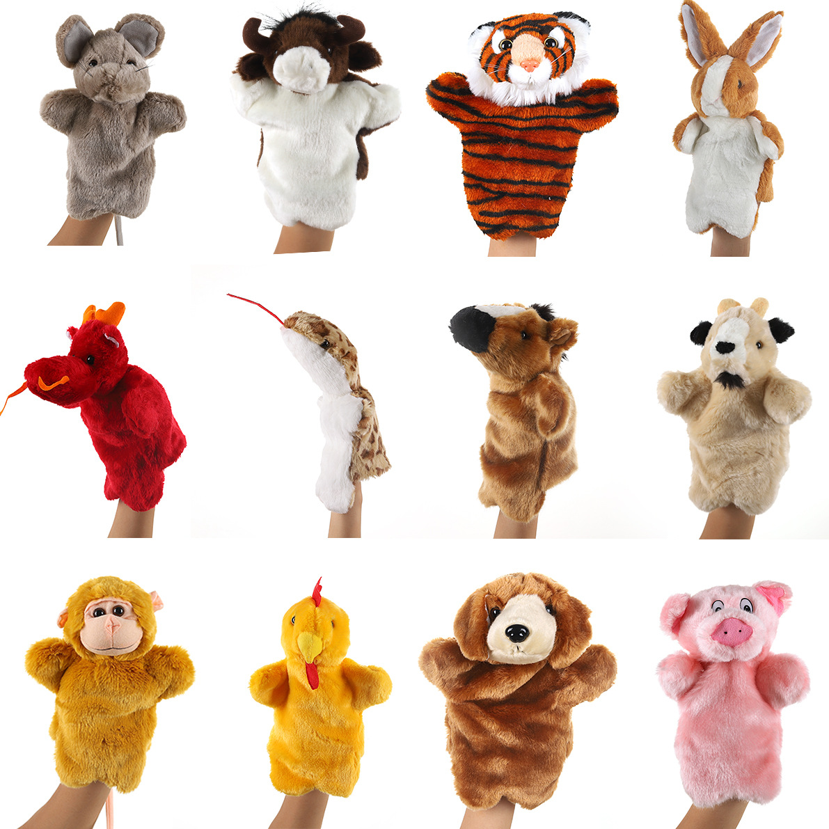 Wholesale Toys Kawaii Custom Role Play Game Early Education Stuffed Cartoon Animal Plush Finger Hand Puppet Toys