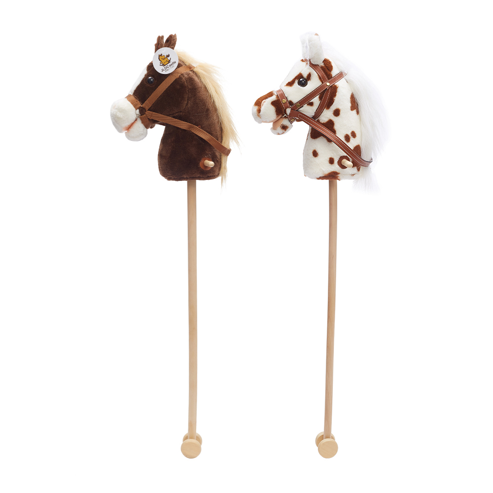 Hobby Horse Plush Toy Stuffed Horse Head with Detachable Wooden Stick Horsing with Music