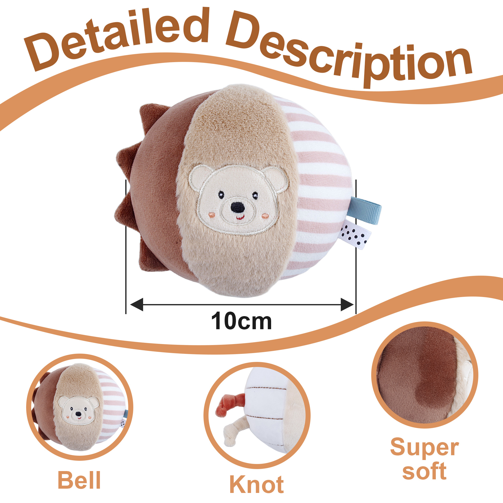 Newly Designed Little Bear Animal Stuffed Ball Rattle Toy PP Cotton Filling 10cm Newborn Baby Gift Set 0-12 Months