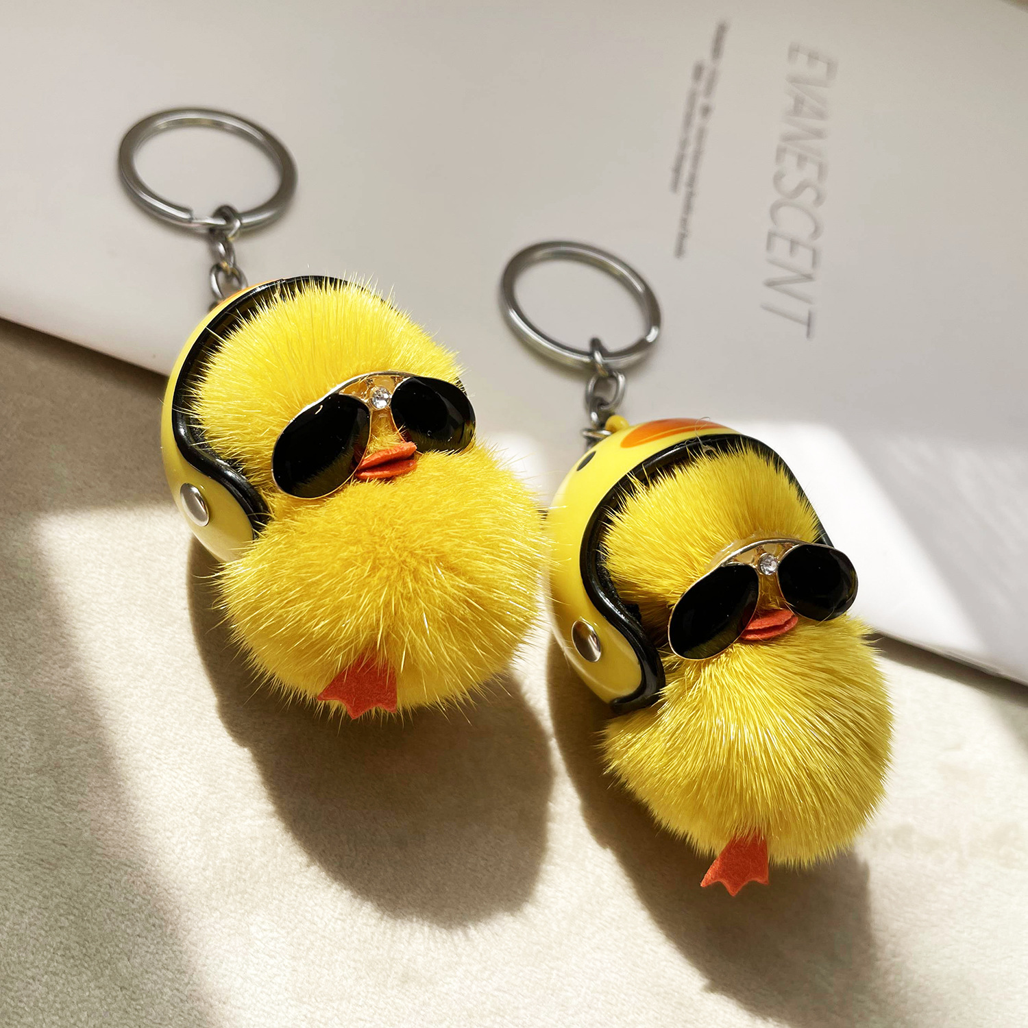 Mini Duck Plush Toys Car Keychain Pompom Keychain Helmet Pilot Mini Yellow Duck Pompom Keychain Plush for Promotion Gifts