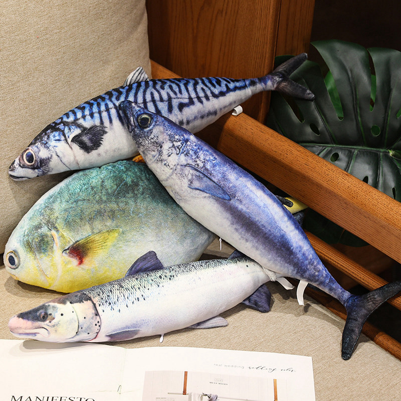 Realistic 3D Fish Plush Toy Simulation Carp Salmon Pillow Soft Stuffed Animal Cat Kicker Interactive Pet Supplies Funny Gift