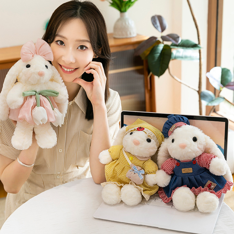 Adorable Girly Princess Heart Hanging Ear Rabbit Pastoral Series Plush Toy Chirp Mesh Stress Relief Doll Super Soft Plush