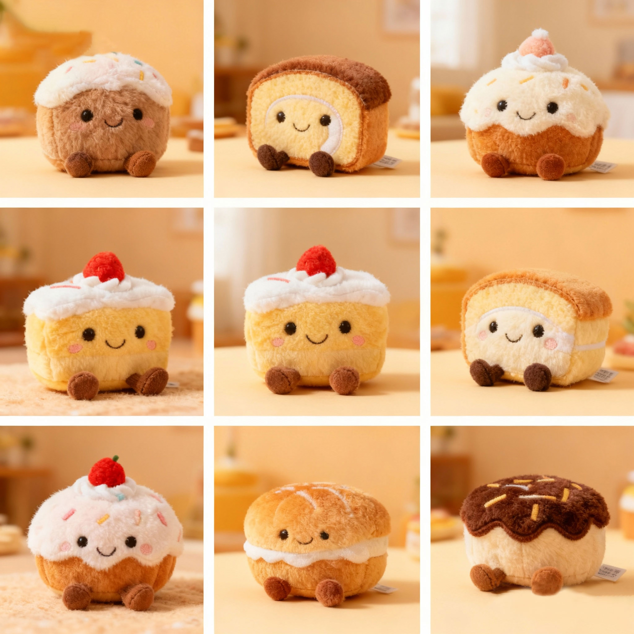 Custom Simulation Cake Bread Plushies Mascot Desktop Ornament Afternoon Tea Series Soft Toy For Brand Merchandise &amp; Bakery Gift