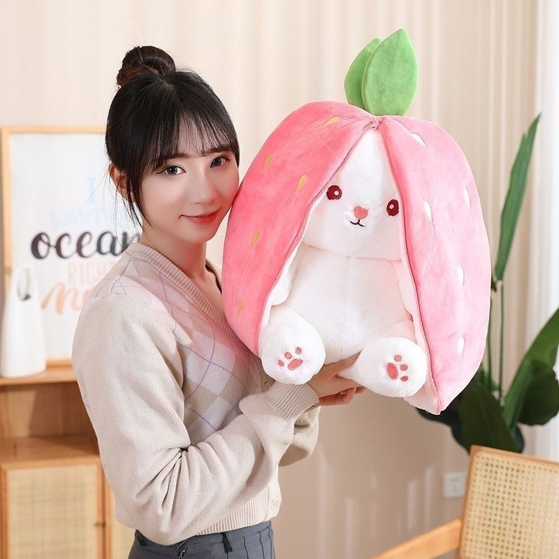 2 in 1 Carrot Strawberry Rabbit Soft Stuffed Animals Plush Animal Toys Kids Pillow Strawberry Bunny Plush Stuffed Animals Toys