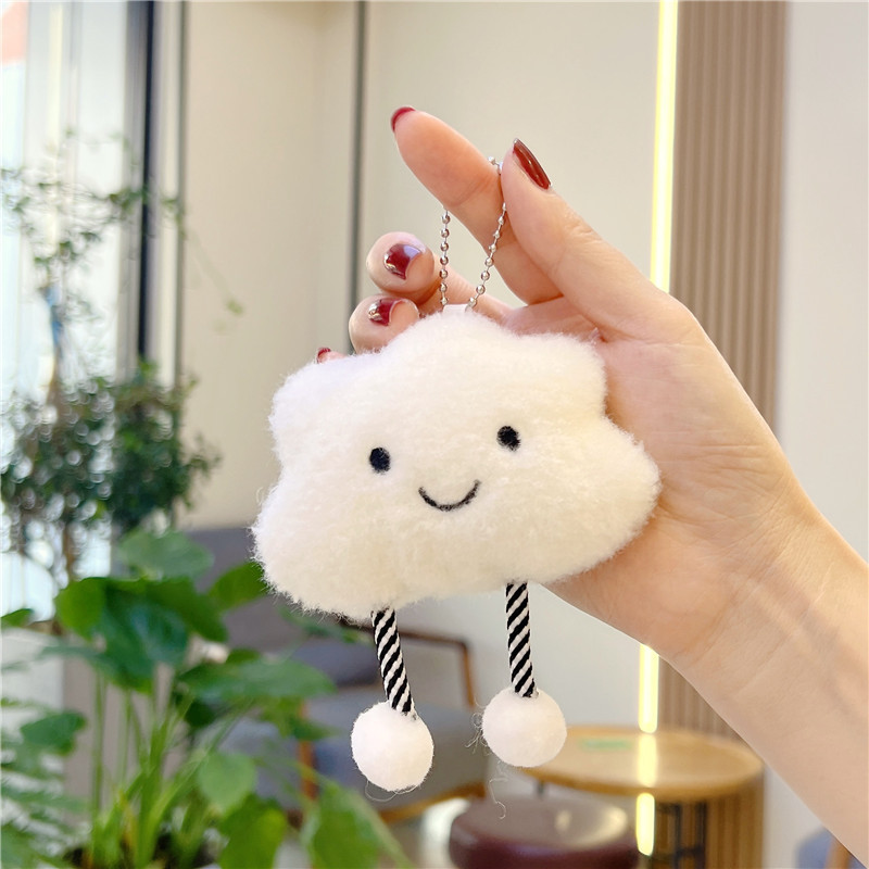 Soft Cute Mini Creative Plush Cartoon Eco-Friendly 3D Shape Baby Toys Kwaii Pink White Cloud KeyChain Bulk