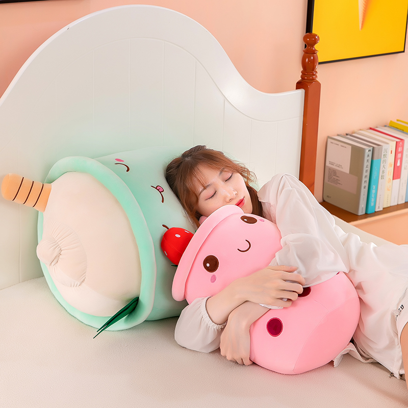 Hot Sell Cute Strawberry Drink Plush Stuffed Toy Soft Ice Cream Milk Tea Plush Boba Tea Toy Boba Plushie Pillow Peluche