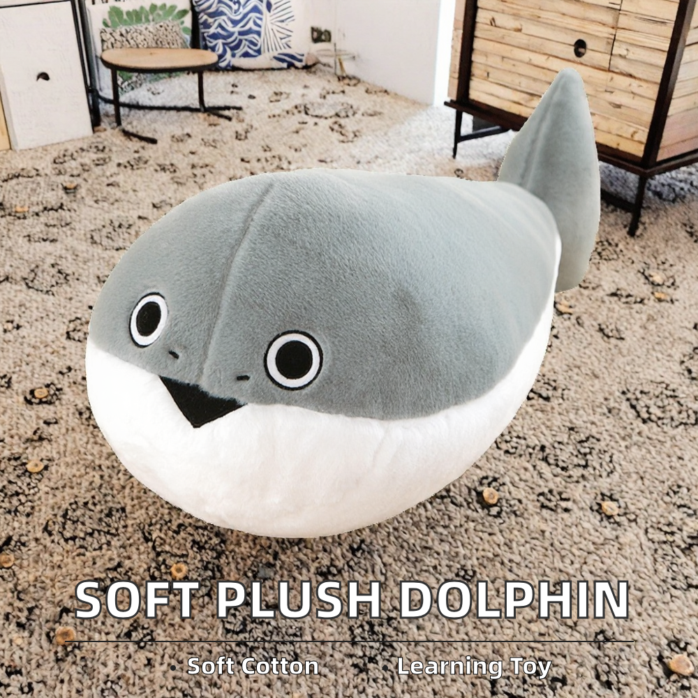 Premium Plush Dolphin Stuffed Animal-Soft Polyester PP Cotton Educational Toy for 2-4 Year Olds Gift for Ocean-Themed Nursery