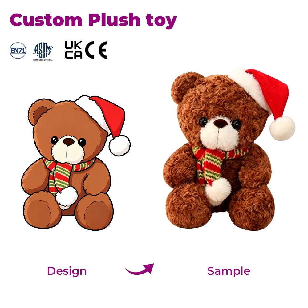 Custom Plush Toy Christmas Teddy Bear Stuffed Animal Plushie Supplier for Holiday Kids Gift Weighed Plush