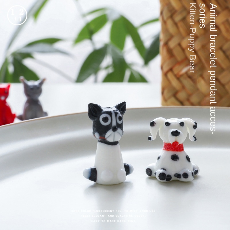 Cute Teddy Corgi Puppy Kitten Bear Animal Ornaments Creative Home Cartoon Glass Lampworking Craft Mini Tabletop Decorations