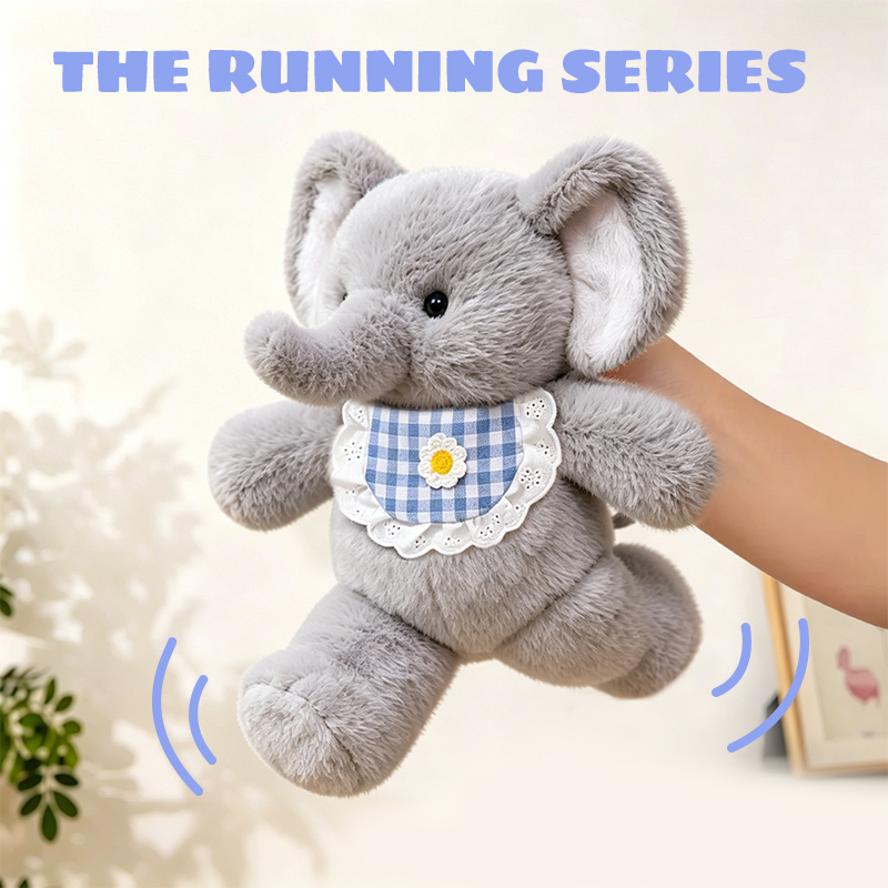 Soft Kawaii Interactive Plush Toy Running Bear with Gravity Swinging Legs and Daisy Bib, Cute Teddy Doll for Kids and Gift