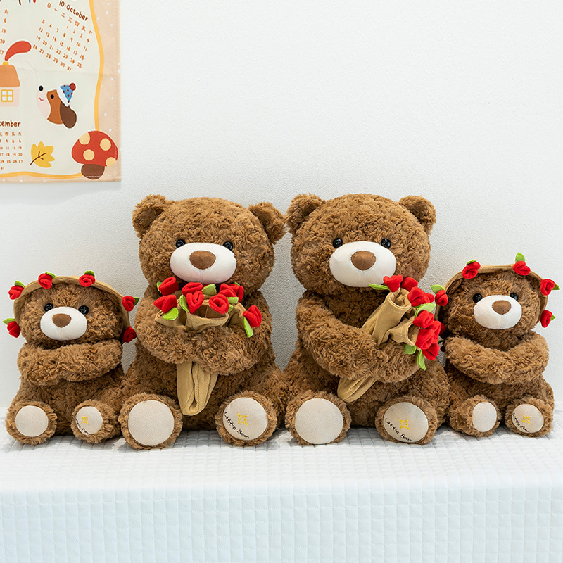 Creative New Valentine's Day Teddy Bear Plush Toy Rose Hat Super Soft Plush Pp Cotton Filled Vacuum Packed For Girls Boys 14