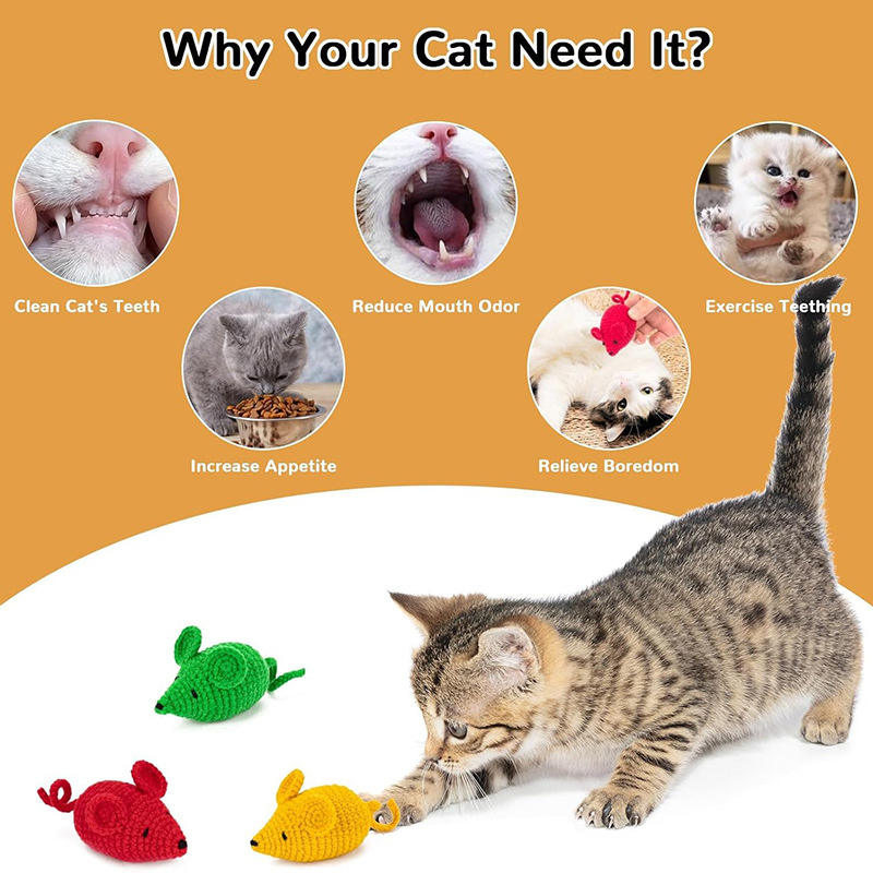 New Handmade Crochet Plush Mouse Cat Dog Interactive Movement Biting Woolen Animal Pet Chew Toy