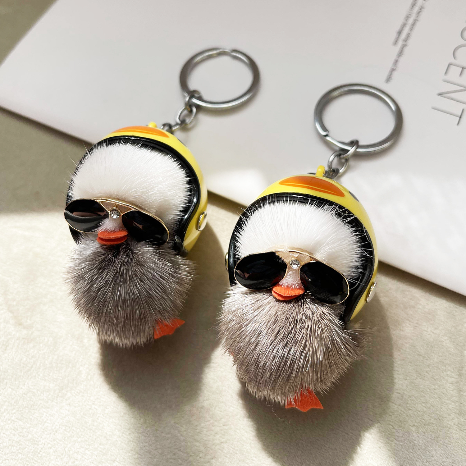 Mini Duck Plush Toys Car Keychain Pompom Keychain Helmet Pilot Mini Yellow Duck Pompom Keychain Plush for Promotion Gifts
