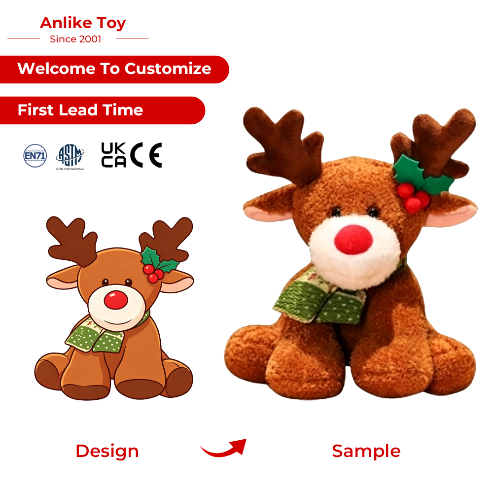Custom Plush Toy Christmas Teddy Bear Stuffed Animal Plushie Supplier for Holiday Kids Gift Weighed Plush