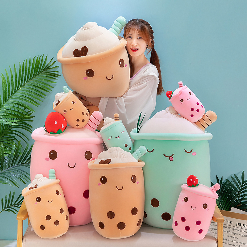 Hot Sell Cute Strawberry Drink Plush Stuffed Toy Soft Ice Cream Milk Tea Plush Boba Tea Toy Boba Plushie Pillow Peluche