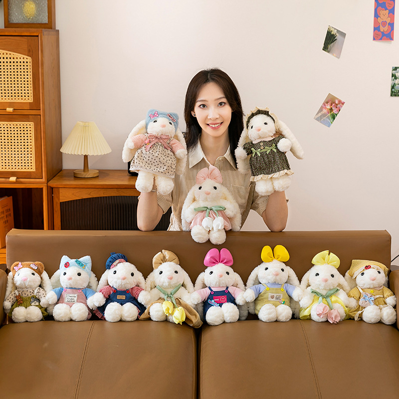 Adorable Girly Princess Heart Hanging Ear Rabbit Pastoral Series Plush Toy Chirp Mesh Stress Relief Doll Super Soft Plush