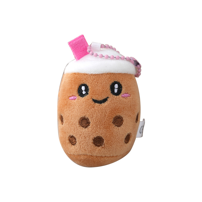Super Cute Smiling Face Mini Plush Eco-friendly Digital Printing Milk Tea Doll Coin Holder Keychain 8cm
