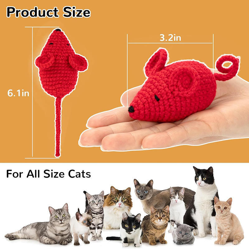 New Handmade Crochet Plush Mouse Cat Dog Interactive Movement Biting Woolen Animal Pet Chew Toy