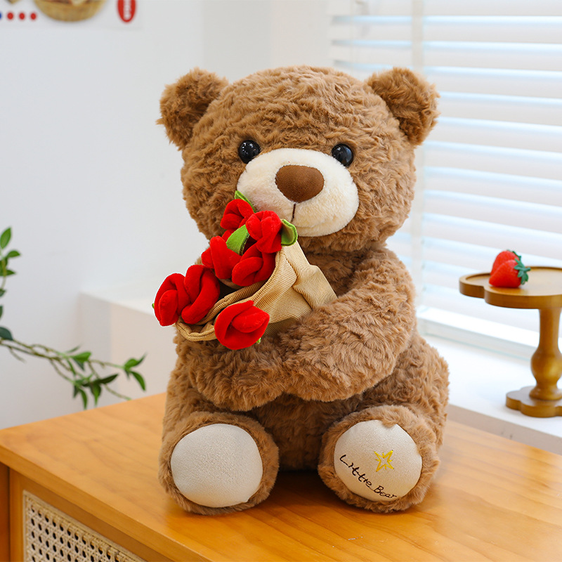 Creative New Valentine's Day Teddy Bear Plush Toy Rose Hat Super Soft Plush Pp Cotton Filled Vacuum Packed For Girls Boys 14