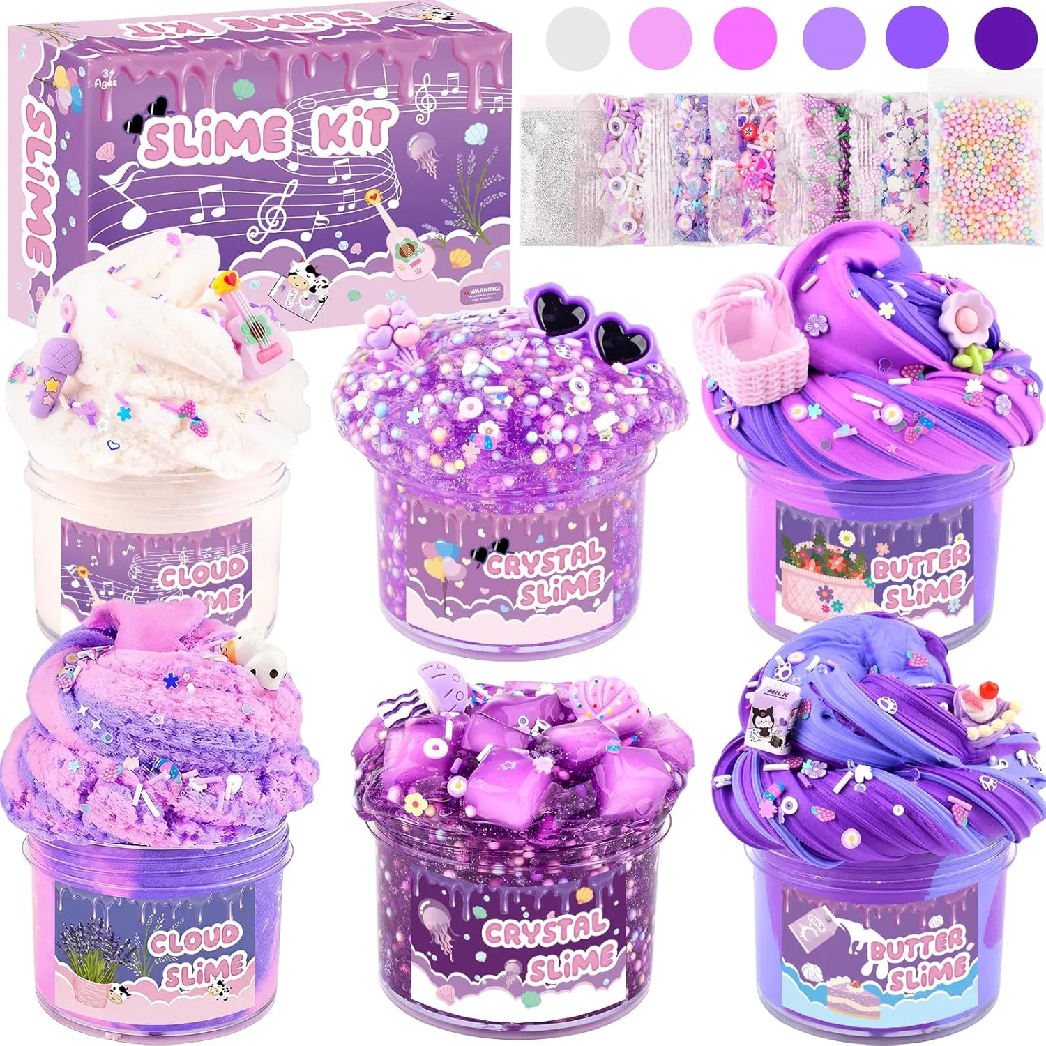 6 Jars Combo DIY Slime Making Kit, Glitter Foam Beads Filled Fluffy Slime Kids Handcraft Toy