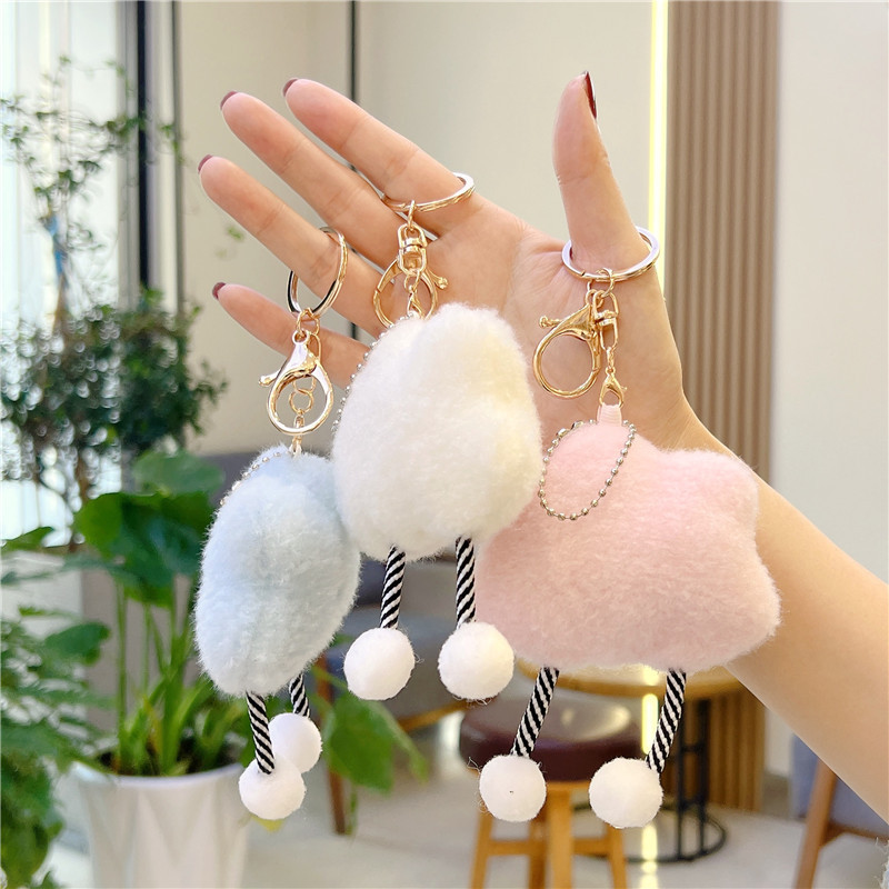 Soft Cute Mini Creative Plush Cartoon Eco-Friendly 3D Shape Baby Toys Kwaii Pink White Cloud KeyChain Bulk