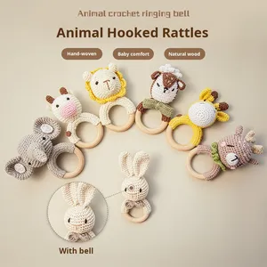 Handmade Scandinavian-Style Crochet Teddy Bear Toy for Kids Soft Wood Baby Rattle and Soothing Toy with Ins Design