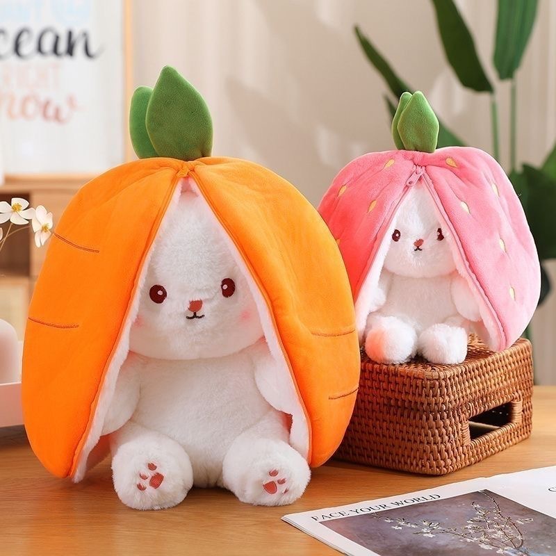 2 in 1 Carrot Strawberry Rabbit Soft Stuffed Animals Plush Animal Toys Kids Pillow Strawberry Bunny Plush Stuffed Animals Toys