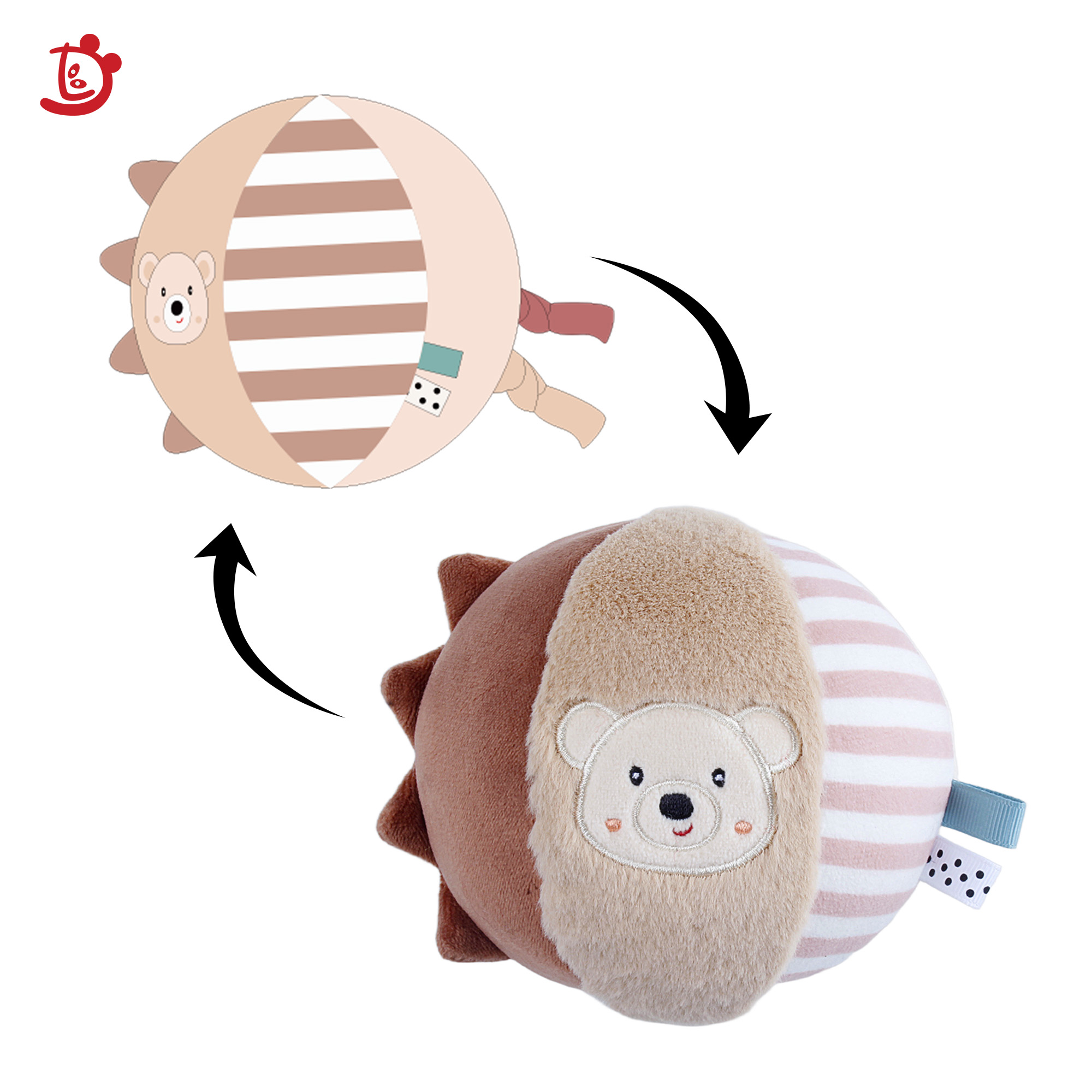 Newly Designed Little Bear Animal Stuffed Ball Rattle Toy PP Cotton Filling 10cm Newborn Baby Gift Set 0-12 Months