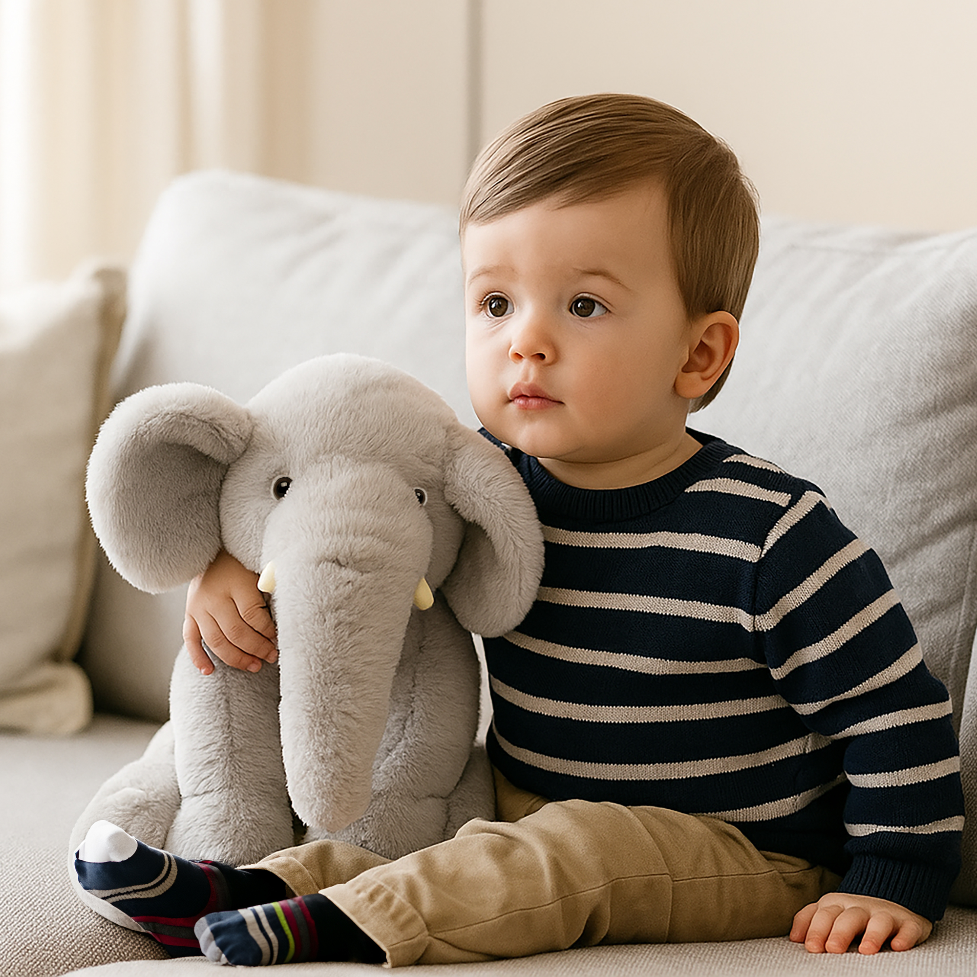 Soft Elephant Plush Toy Stuffed Animal Giant Cuddly Grey Elephant Doll Fluffy Hugging Pillow Plushie for Kids Bedroom Decor Gift