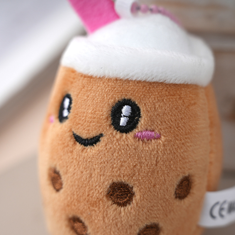 Super Cute Smiling Face Mini Plush Eco-friendly Digital Printing Milk Tea Doll Coin Holder Keychain 8cm