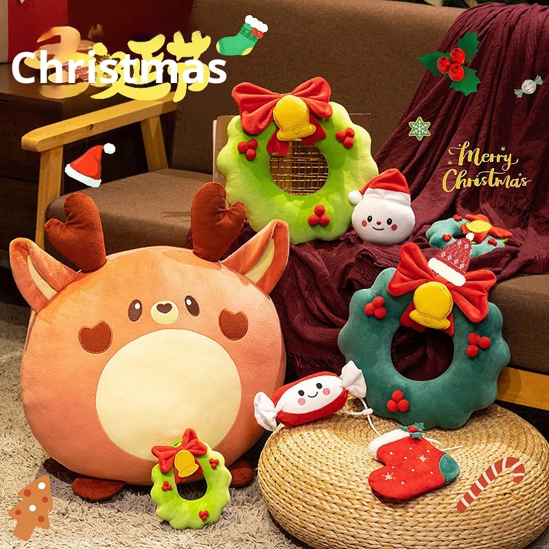 Cartoon Christmas Series Princess Bear Plush Throw Pillow Embroidered Super Soft PP Cotton Filling Mesh UV Varnishing Unisex Toy