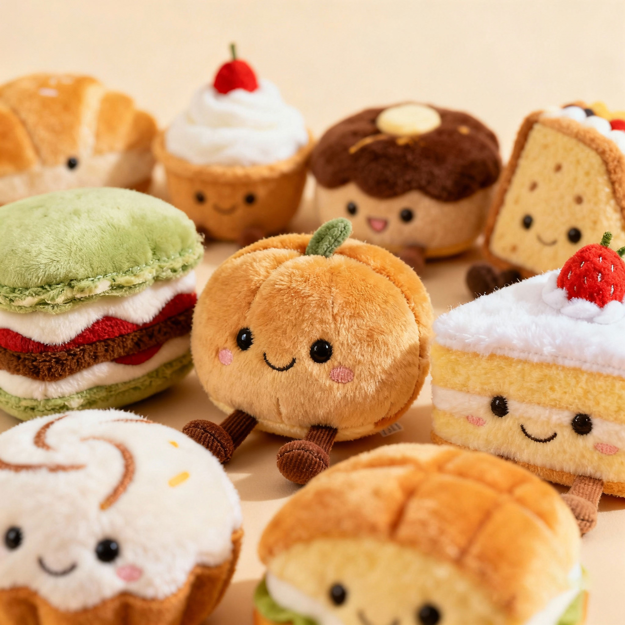 Custom Simulation Cake Bread Plushies Mascot Desktop Ornament Afternoon Tea Series Soft Toy For Brand Merchandise &amp; Bakery Gift