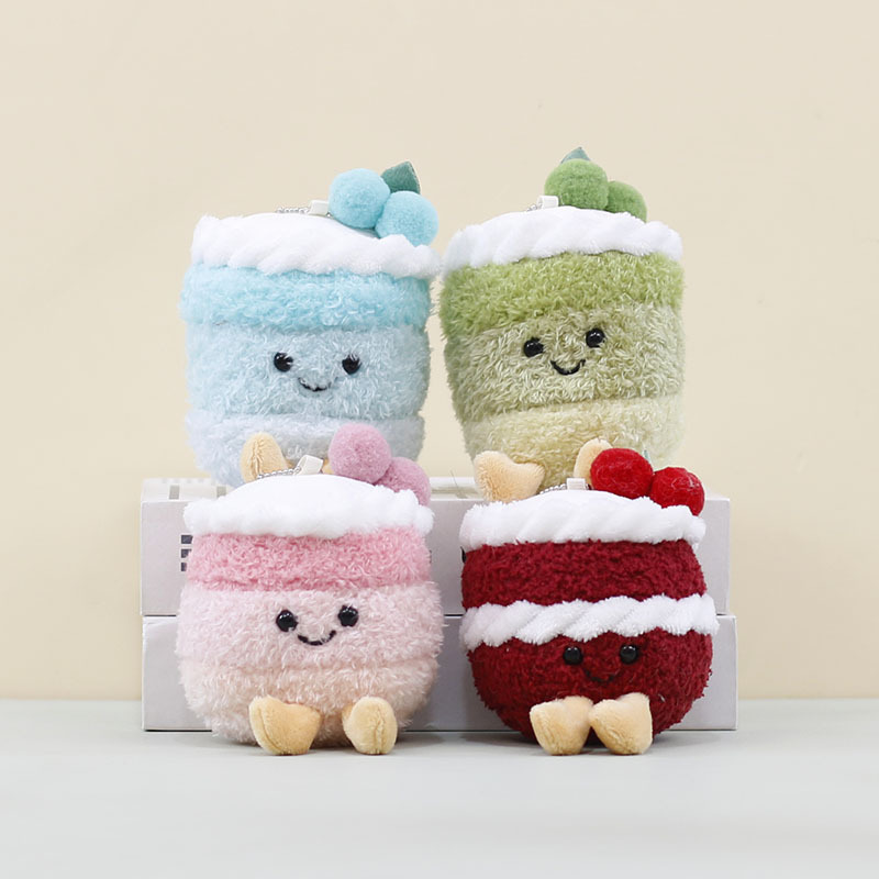 Wholesale Cute Mini Fluffy Cake Plush Pendant Keychain Plushie Pastry Figurine Soft Toy Doll OEM ODM Stuffed Animal for Children