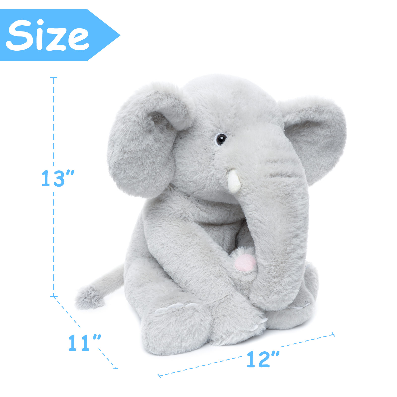 Soft Elephant Plush Toy Stuffed Animal Giant Cuddly Grey Elephant Doll Fluffy Hugging Pillow Plushie for Kids Bedroom Decor Gift
