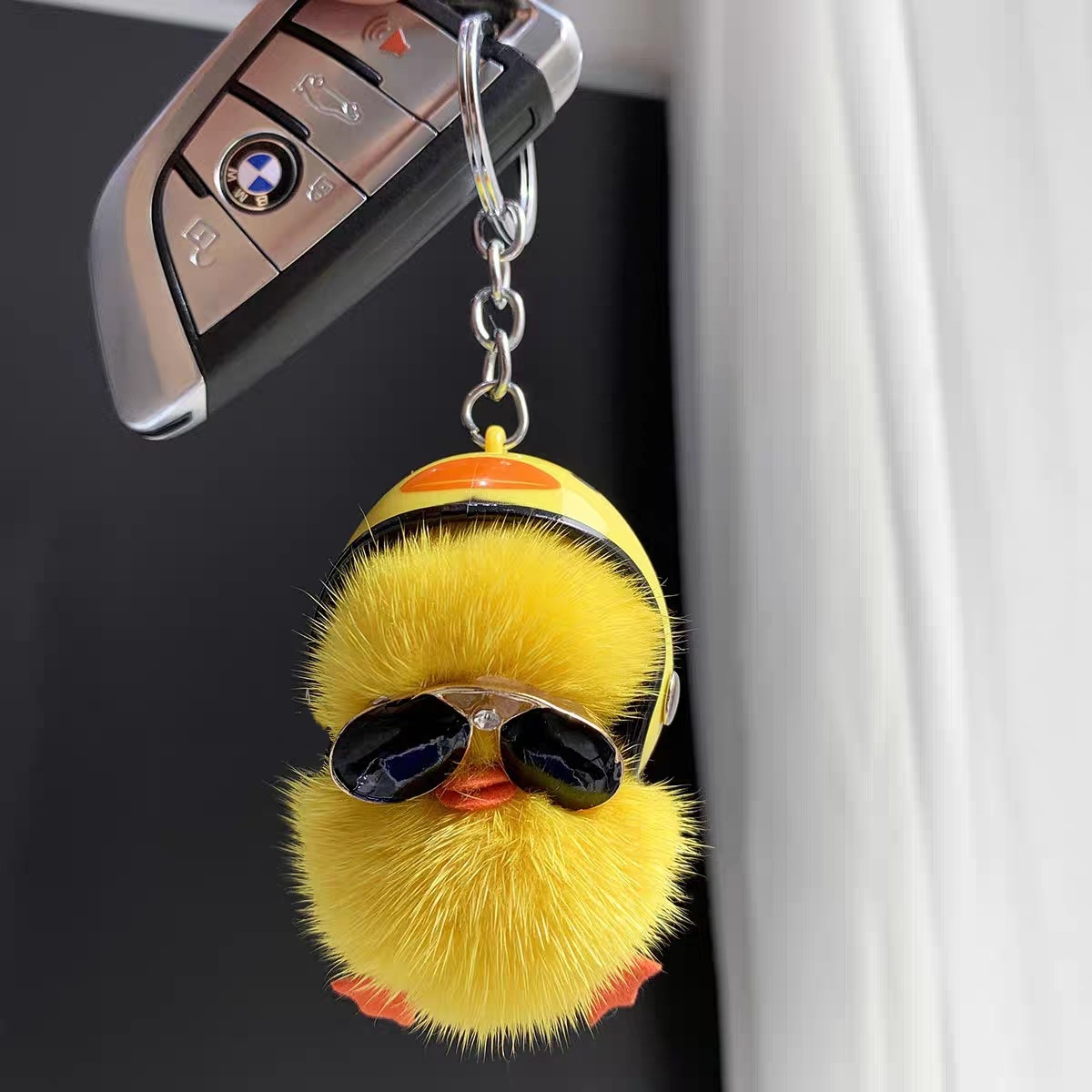 Mini Duck Plush Toys Car Keychain Pompom Keychain Helmet Pilot Mini Yellow Duck Pompom Keychain Plush for Promotion Gifts